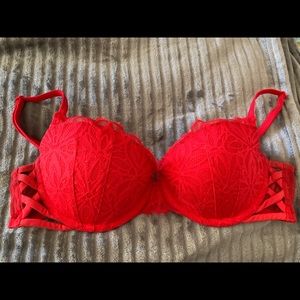 Red lace date night bra